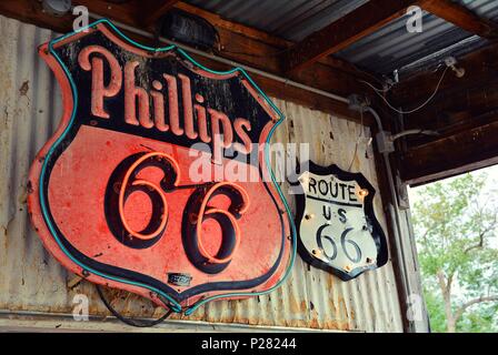 Hackberry, Arizona, Usa - July 24, 2017:  Phillips 66 gas station sign and logo. The Phillips 66 Company is an American multinational energy company.  Stock Photo