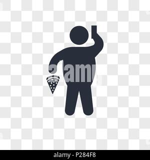 Fat Man With Pizza and Telephone vector icon isolated on transparent background, Fat Man With Pizza and Telephone logo concept Stock Vector