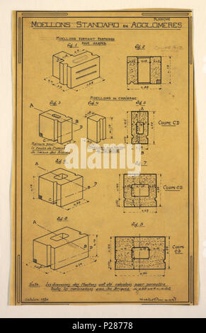 .  English: Drawing, Design for a Mass-Operational House Designed by Hector , Construction Details, October 1920 .  English: Design for a mass-operational house by Guimard, detailing construction. . October 1920 100 Drawing, Design for a Mass-Operational House Designed by Hector , Construction Details, October 1920 (CH 18410957) Stock Photo