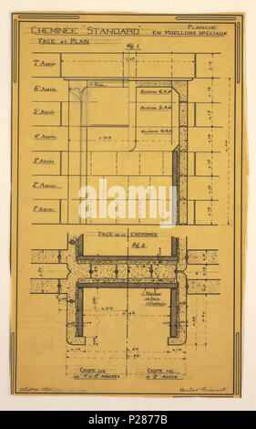 .  English: Drawing, Design for a Mass-Operational House Designed by Hector Guimard, Chimney Construction, October 1920 .  English: Design for a mass-operational house by Guimard, detailing chimney construction. . October 1920 100 Drawing, Design for a Mass-Operational House Designed by Hector Guimard, Chimney Construction, October 1920 (CH 18410993) Stock Photo