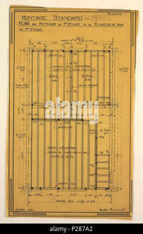 .  English: Drawing, Design for a Mass-Operational House Designed by Hector Guimard, Construction Directions, October 1920 .  English: Design for a mass-operational house by Guimard, detailing construction directions. . October 1920 100 Drawing, Design for a Mass-Operational House Designed by Hector Guimard, Construction Directions, October 1920 (CH 18410929) Stock Photo