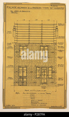 .  English: Drawing, Design for a Mass-Operational House Designed by Hector Guimard, Lintel Designs, October 1920 .  English: Design for a mass-operational house by Guimard, detailing the construction of cement lintels. . October 1920 100 Drawing, Design for a Mass-Operational House Designed by Hector Guimard, Lintel Designs, October 1920 (CH 18410935) Stock Photo