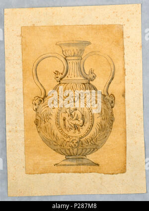 .  English: Drawing, Design for a Vase, before 1900 .  English: Vertical rectangle showing a vase decorated with masks and a roundel. . before 1900 101 Drawing, Design for a Vase, before 1900 (CH 18113287) Stock Photo