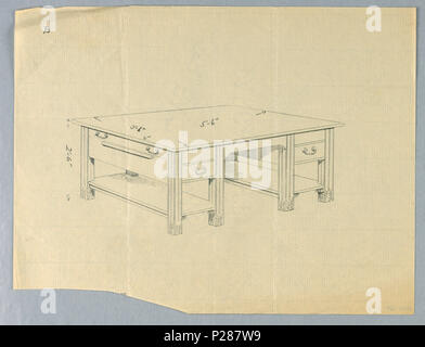 Drawing, Design for Library Table ‘B‘ with Six, Fluted, Square Legs and ...