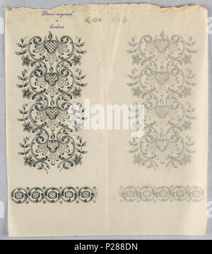 .  English: Drawing, Designs for embroidery, ca. 1890 .  English: Vertical rectangle. Designs of abstract floral patterns for panels and borders. Each drawing stamped at top: 'Sessin original a broderie.' Designs numbered 154 (D) . circa 1890 104 Drawing, Designs for embroidery, ca. 1890 (CH 18446675) Stock Photo