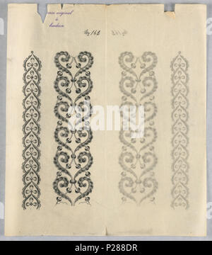 .  English: Drawing, Designs for Embroidery, ca. 1890 .  English: Vertical rectangle. Designs of abstract floral patterns for panels and borders. Each drawing stamped at top: 'Sessin original a broderie.' Designs numbered 162 (G) . circa 1890 104 Drawing, Designs for Embroidery, ca. 1890 (CH 18446681) Stock Photo
