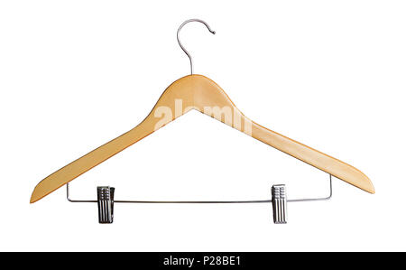 Wooden coat hanger isolated on white background Stock Photo