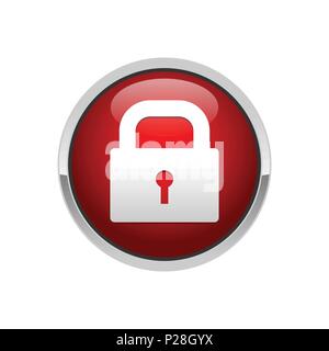 3D Padlock Red Button Security Locked Vector Symbol Graphic Logo Design Stock Vector