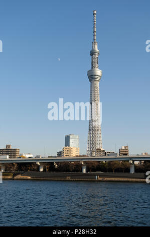 Tokyo Skytree is a broadcasting, restaurant, and observation tower in Sumida, Tokyo, Japan. It became the tallest structure in Japan in 2010 . Sumida  Stock Photo