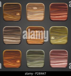 set of wooden icons. Template Wood Buttons. Vector illustration Stock Vector