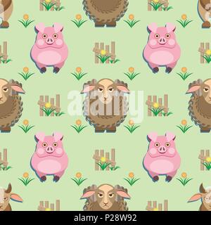 kids seamless pattern with animals from the farm. Vector illustration Stock Vector