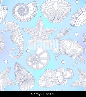 Seamless pattern with marine inhabitants Stock Vector