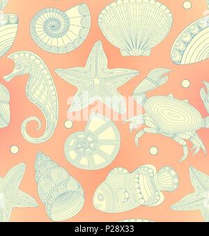 Seamless pattern with marine inhabitants Stock Vector
