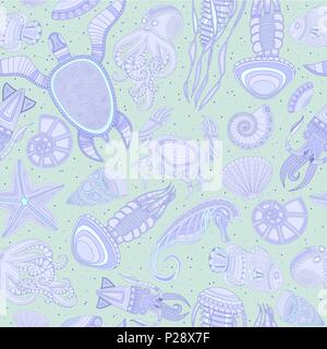 Seamless pattern with marine inhabitants Stock Vector