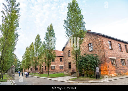 Historic buildings in the Auschwitz I (Auschwitz-Birkenau), former Nazi concentration camp near Oswiecim city, Poland Stock Photo