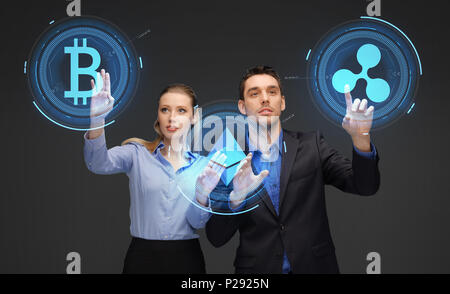 business team with cryptocurrency holograms Stock Photo
