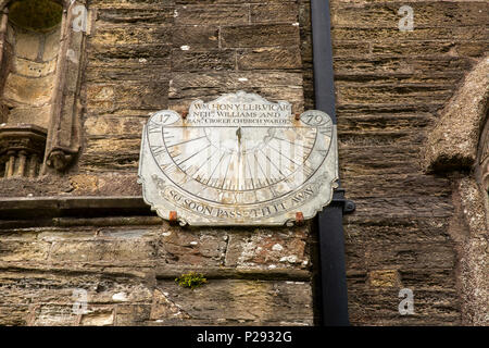 UK, Cornwall, Liskeard, St Martin’s parish church, 1779 slate sundial on church wall Stock Photo