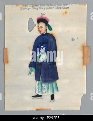 .  English: Painting (China), ca. 1890 .  English: Vertical rectangle. Male court official in white gown, and partially embroidered blue cloak and hat. . circa 1890 216 Painting (China), ca. 1890 (CH 18453651) Stock Photo