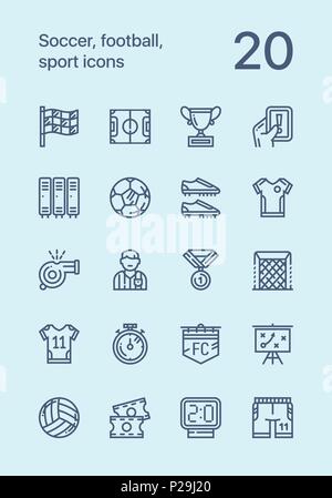 Outline Soccer, football, sport icons for web and mobile design pack Stock Vector