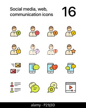 Colored Social media, web, communication icons for web and mobile design pack 1 Stock Vector
