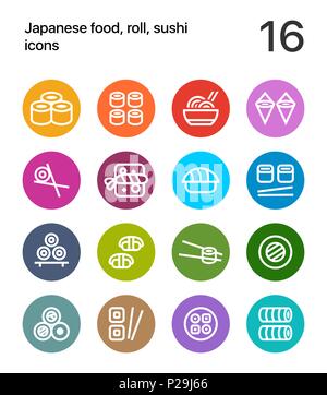 Colorful Japanese food, sushi icons for web and app Stock Vector