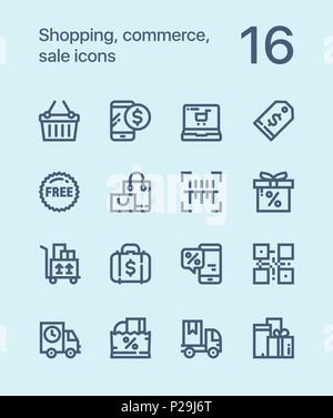Outline Shopping, commerce, sale icons for web and mobile design pack 2 Stock Vector