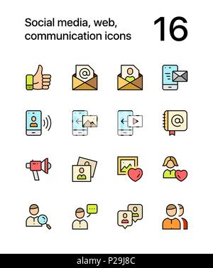 Colored Social media, web, communication icons for web and mobile design pack 2 Stock Vector