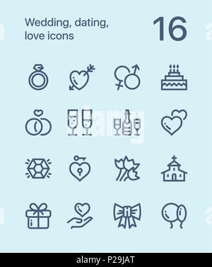 Outline Wedding, dating, love icons for web and mobile design pack 1 Stock Vector