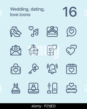 Outline Wedding, dating, love icons for web and mobile design pack 2 Stock Vector
