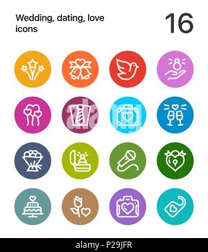 Colorful Wedding, dating, love icons for web and mobile design pack 3 Stock Vector