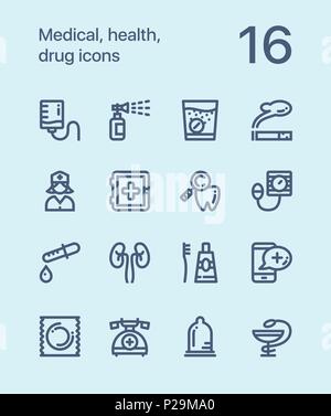 Outline Medical, health, drug icons for web and mobile design pack 3 Stock Vector