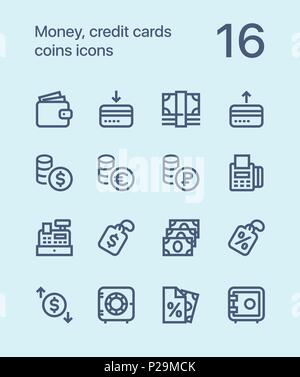 Outline Money, credit cards, coins icons for web and mobile design pack 2 Stock Vector