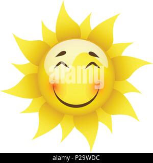 smiling yellow sun on a white background isolated Stock Vector