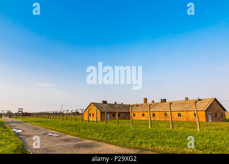 Barracks of the Auschwitz II–Birkenau, former Nazi concentration and extermination camp near Oswiecim city, Poland Stock Photo