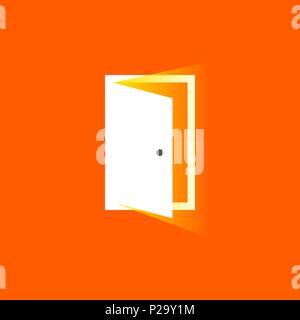 Open door icon in trendy flat style. Symbol for website design, logo, app, UI. Isolated on orange background. Stock Vector