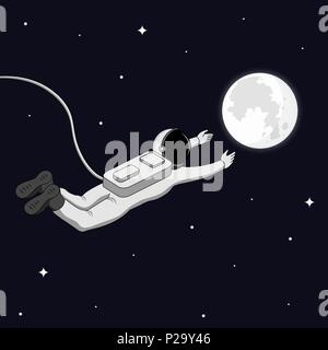Astronaut in Space. Reach the Moon and Space Exploration Concept. Vector illustration Stock Vector