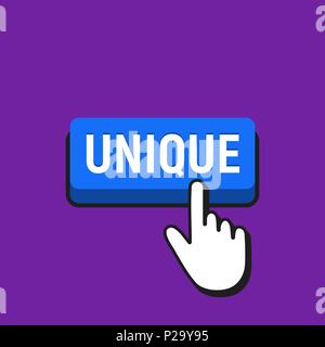 Hand Mouse Cursor Clicks the Unique Button. Pointer Push Press Button Concept. Stock Vector