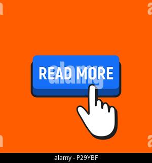 Hand Mouse Cursor Clicks the Read More Button. Pointer Push Press Button Concept. Stock Vector
