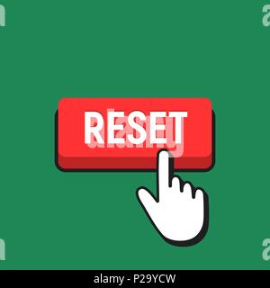 Hand Mouse Cursor Clicks the Reset Button. Pointer Push Press Button Concept. Stock Vector