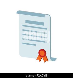 Diploma scroll, certificate symbol. Flat Isometric Icon or Logo. 3D Style Pictogram for Web Design, UI, Mobile App, Infographic. Vector Illustration o Stock Vector