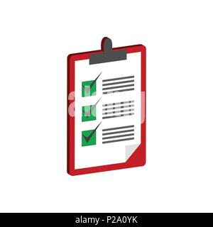 Clipboard with checklist symbol. Flat Isometric Icon or Logo. 3D Style Pictogram for Web Design, UI, Mobile App, Infographic. Vector Illustration on w Stock Vector