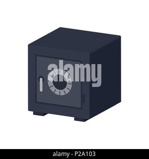 Metal bank safe symbol. Flat Isometric Icon or Logo. 3D Style Pictogram for Web Design, UI, Mobile App, Infographic. Vector Illustration on white back Stock Vector