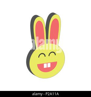 Smiling Bunny symbol. Flat Isometric Icon or Logo. 3D Style Pictogram for Web Design, UI, Mobile App, Infographic. Vector Illustration on white backgr Stock Vector