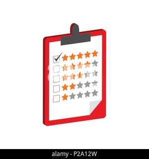 Clipboard with rating symbol. Flat Isometric Icon or Logo. 3D Style Pictogram for Web Design, UI, Mobile App, Infographic. Vector Illustration on whit Stock Vector