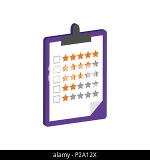 Clipboard with rating symbol. Flat Isometric Icon or Logo. 3D Style Pictogram for Web Design, UI, Mobile App, Infographic. Vector Illustration on whit Stock Vector