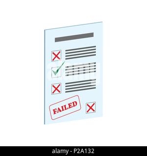 Exam Fail symbol. Flat Isometric Icon or Logo. 3D Style Pictogram for Web Design, UI, Mobile App, Infographic. Vector Illustration on white background Stock Vector