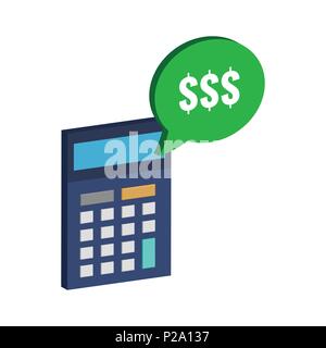 Calculator and dollar symbol. Flat Isometric Icon or Logo. 3D Style Pictogram for Web Design, UI, Mobile App, Infographic. Vector Illustration on whit Stock Vector