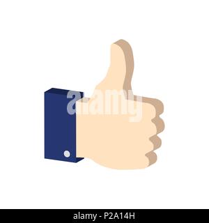 Thumb up symbol. Flat Isometric Icon or Logo. 3D Style Pictogram for Web Design, UI, Mobile App, Infographic. Vector Illustration on white background. Stock Vector