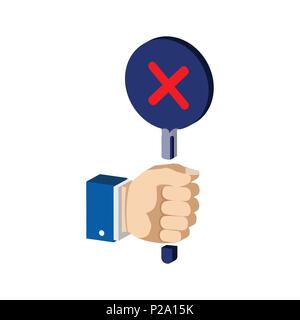 Hand with false, reject sign. Flat Isometric Icon or Logo. 3D Style Pictogram for Web Design, UI, Mobile App, Infographic. Vector Illustration on whit Stock Vector