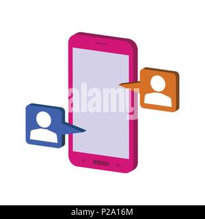 Mobile Chatting symbol. Flat Isometric Icon or Logo. 3D Style Pictogram for Web Design, UI, Mobile App, Infographic. Vector Illustration on white back Stock Vector